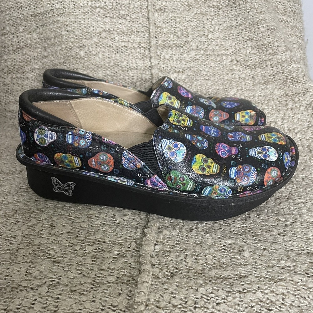 Alegria Debra Orthopedic Shoe Sugar Skulls‎ Black Purple Blue Size 35